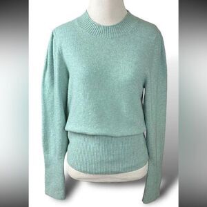J. Crew Blue and Green Crew Neck Sweater with Ribbed Cuffs and Cozy Texture